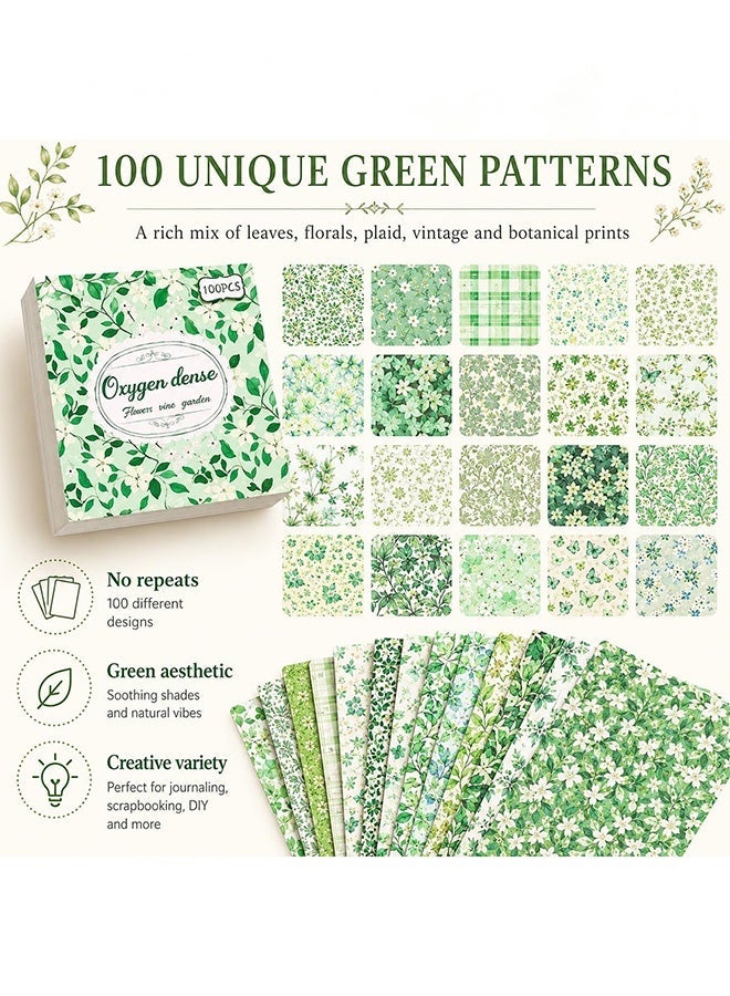 Wffo Scrapbook Paper, 100 Sheets Green Floral Decorative Paper for Journaling Collage Card Making - 3.15x3.15 Inch - Image 3