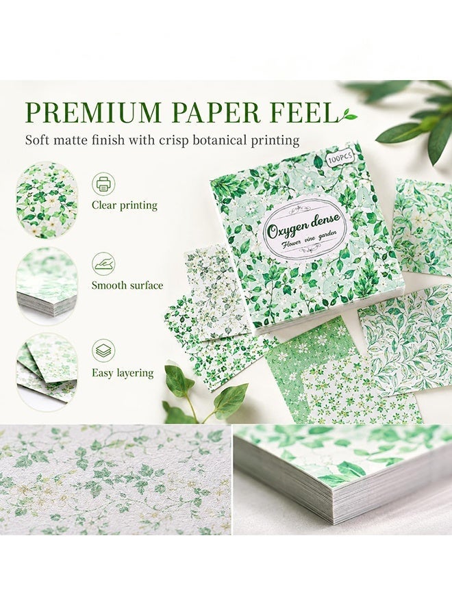 Wffo Scrapbook Paper, 100 Sheets Green Floral Decorative Paper for Journaling Collage Card Making - 3.15x3.15 Inch - Image 4