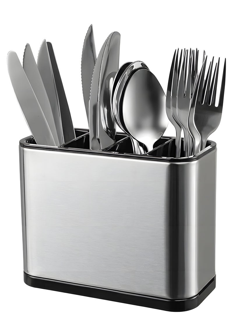 بيوينتي مومنت حامل ادوات المطبخ مكون من 4 فواصل من الستانلس ستيل لتنظيم ادوات المطبخ وادوات تناول الطعام بتصميم مضاد للانزلاق لتصريف المياه سهل التنظيف لجميع المطابخ وسطح الطاولة - Image 1