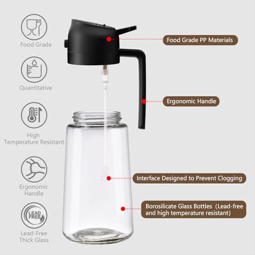 SWEET VIEW 2PCS Oil Sprayer for Cooking, 16oz/470ml Glass Oil Dispenser/Pour Bottle, Kitchen Accessories, Kitchen Gadgets for Air Fryer, Salad, BBQ, with Stickers (Black,Black) - Image 5