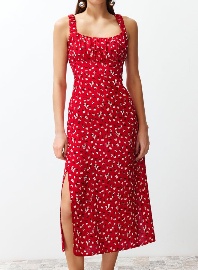 trendyol Red Floral Viscose Maxi Woven Dress  - Image 5