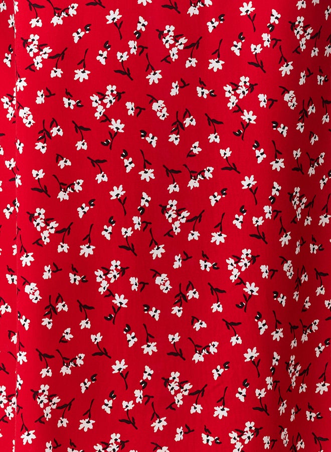 trendyol Red Floral Viscose Maxi Woven Dress - Image 4