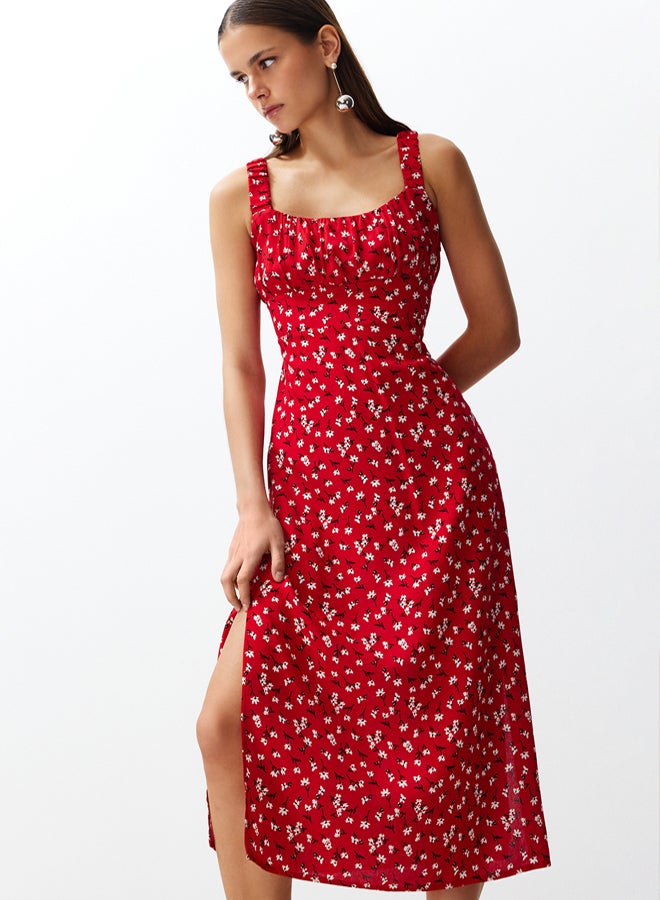 trendyol Red Floral Viscose Maxi Woven Dress - Image 3