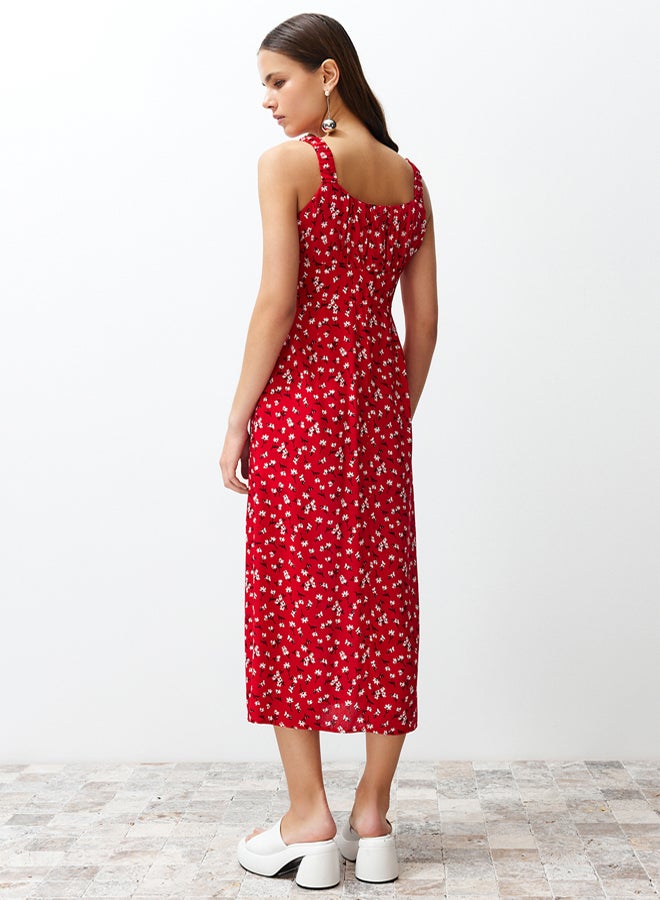 trendyol Red Floral Viscose Maxi Woven Dress - Image 5