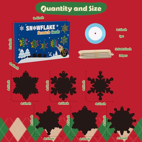 CY2SIDE 60PCS Snowflake Color Scratch Cards Winter Snowflake Hanging Scratch Cards Snowflake Magic Art Rainbow Color Paper Ornaments for Winter Christmas Party Supplies - Image 5