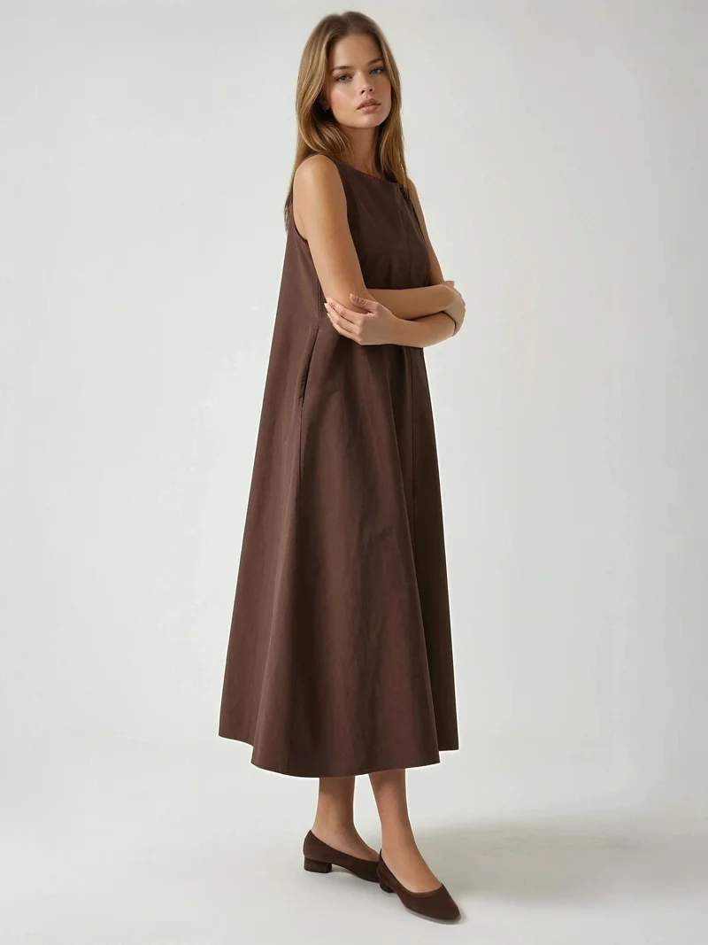HICCUP Mixray Collection Crew Neck Sleeveless A-Form Maxi Dress