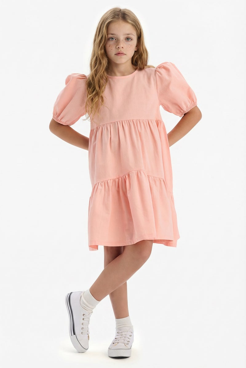 DeFacto Pink Girl Regular Fit Short Sleeve Woven Dress Casual - Image 1
