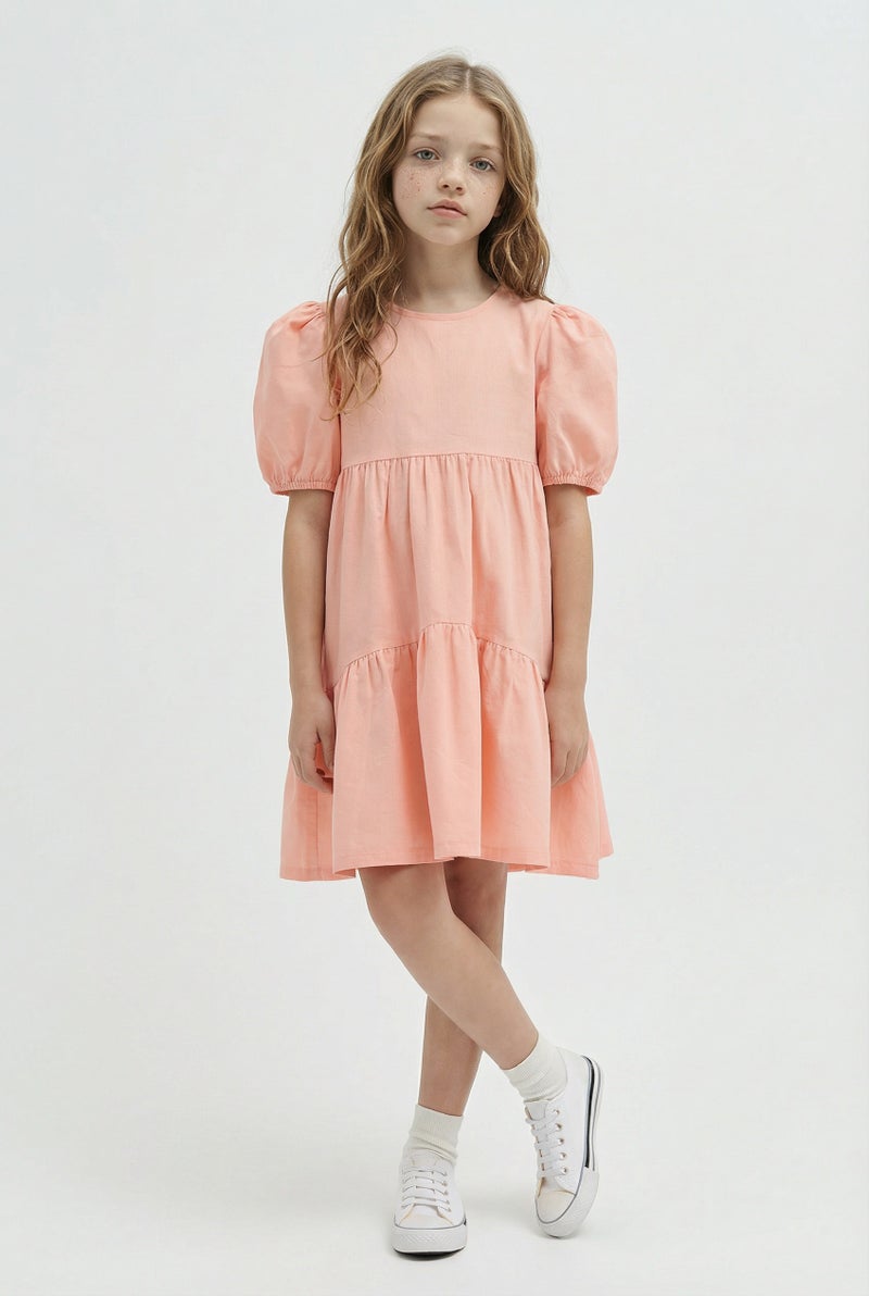 DeFacto Pink Girl Regular Fit Short Sleeve Woven Dress Casual - Image 3