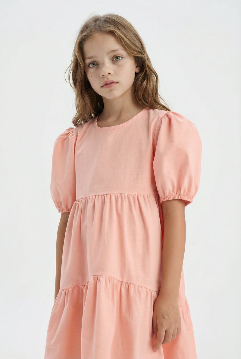 DeFacto Pink Girl Regular Fit Short Sleeve Woven Dress Casual - Image 4