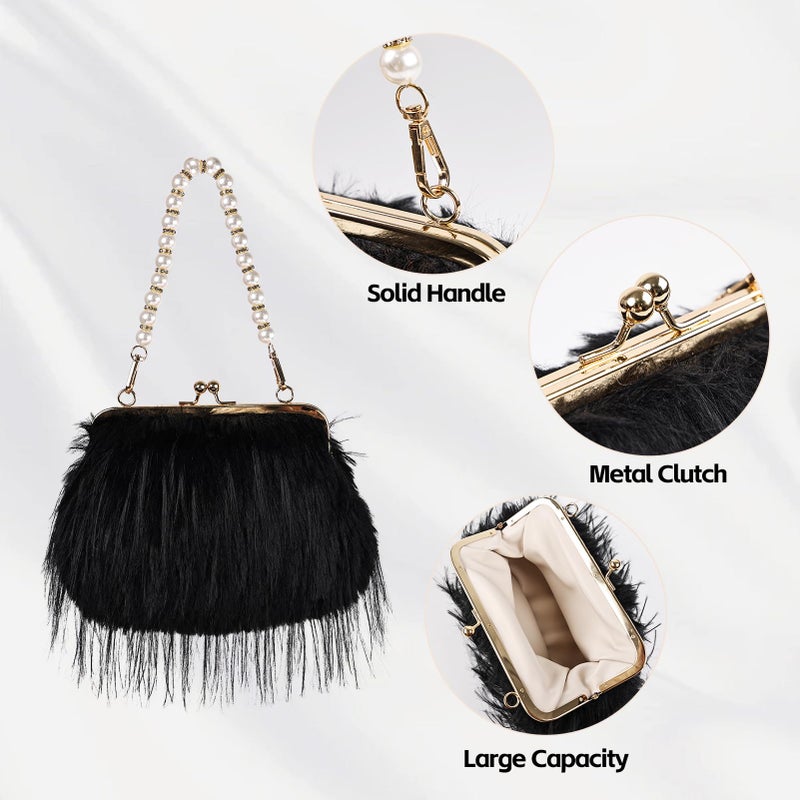 FeelfunFeather Women Clutch Purses,Fluffy Feather Evening Handbags for Wedding Party Banquet Prom Crossbody Bag with Detachable Chain(Black) - Image 5