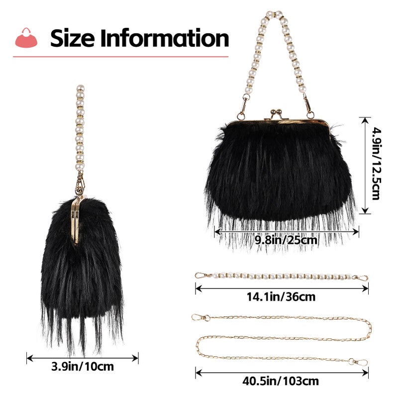 FeelfunFeather Women Clutch Purses,Fluffy Feather Evening Handbags for Wedding Party Banquet Prom Crossbody Bag with Detachable Chain(Black) - Image 4