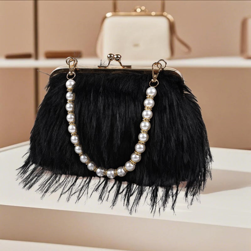 FeelfunFeather Women Clutch Purses,Fluffy Feather Evening Handbags for Wedding Party Banquet Prom Crossbody Bag with Detachable Chain(Black) - Image 3