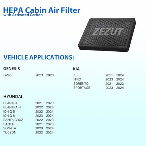 ZEZUT Cabin Air Filter, for 2021-2024 Hyundai Elantra, Santa Fe, KIA K5, Sorento, Ioniq 5/6, Santa Cruz, Sonata, Tucson, Niro, Sorento, Sportage, Genesis GV60 (CF12820) - Image 2