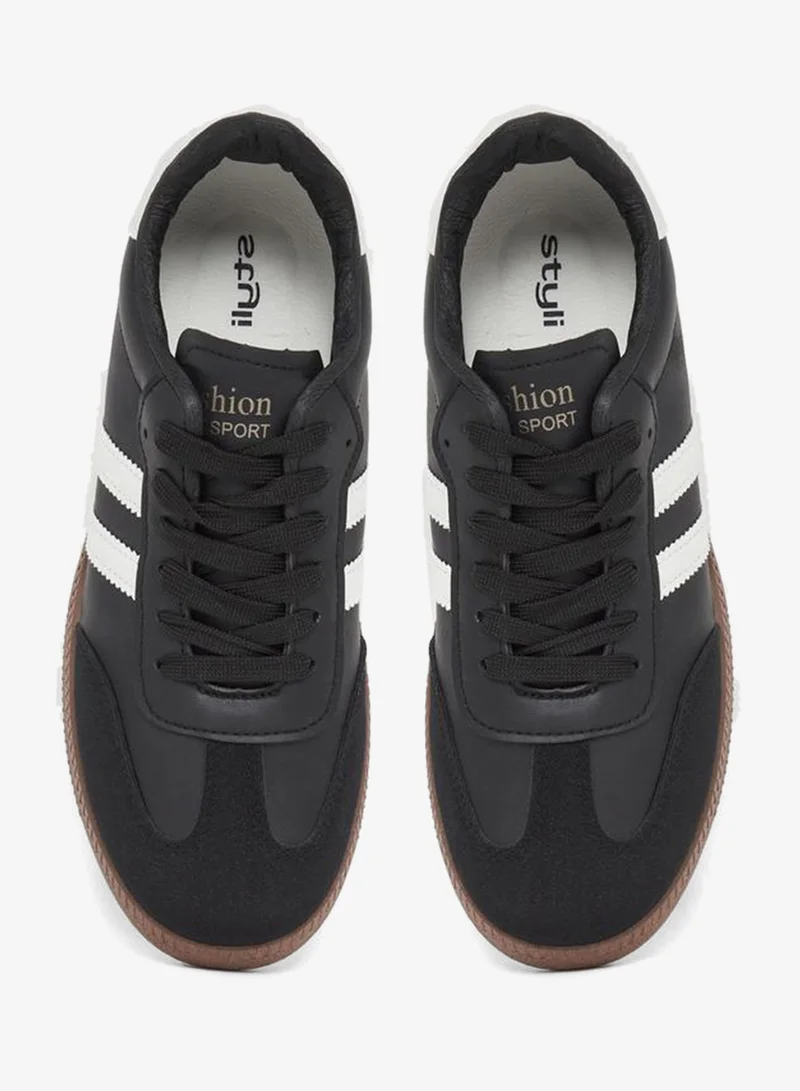 Styli Active Striped Lace Up Sneakers