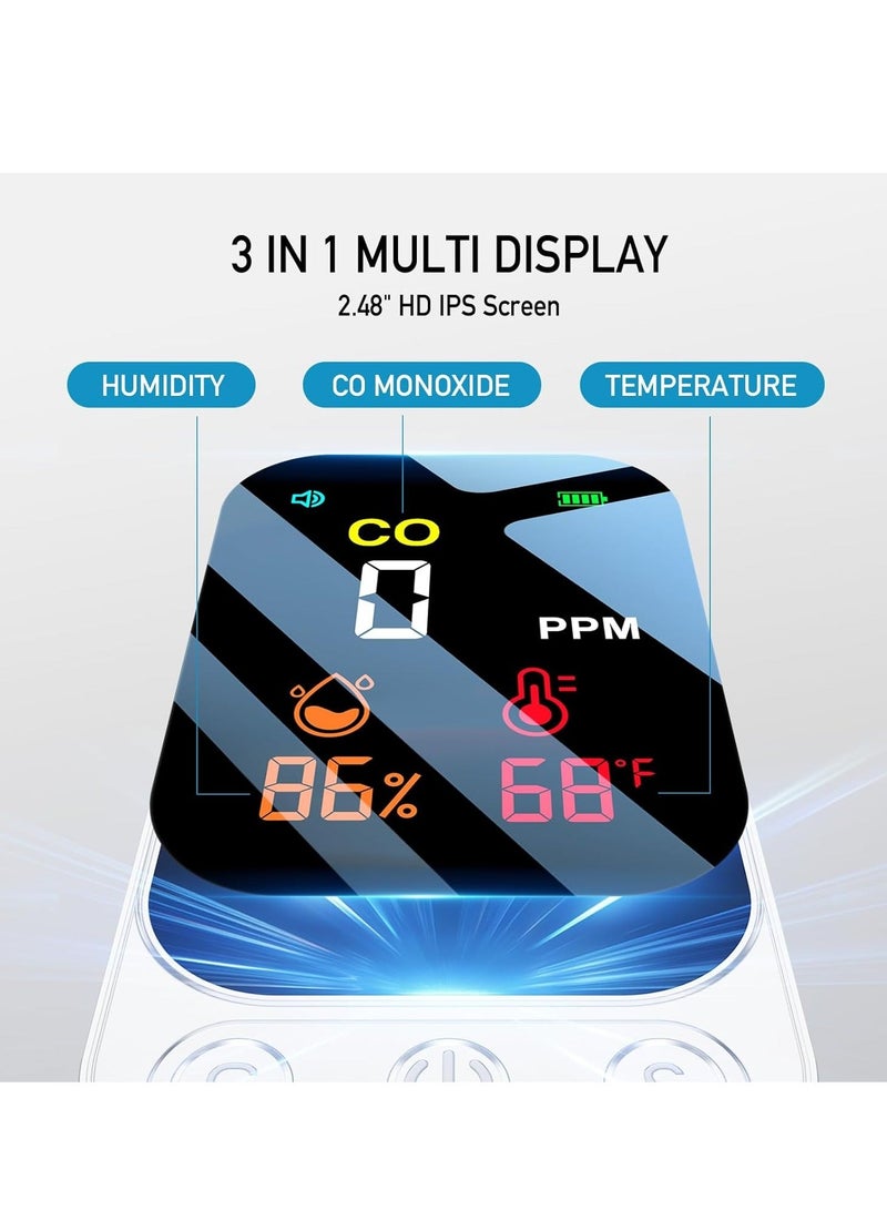 Furtey Carbon Monoxide Detector with Intelligent Alarm Function, 3-in-1 CO Detector Moisture/Temperature/Carbon Monoxide Concentration, Portable Rechargeable CO Warner for Household/Motorhome/Camping - Image 2