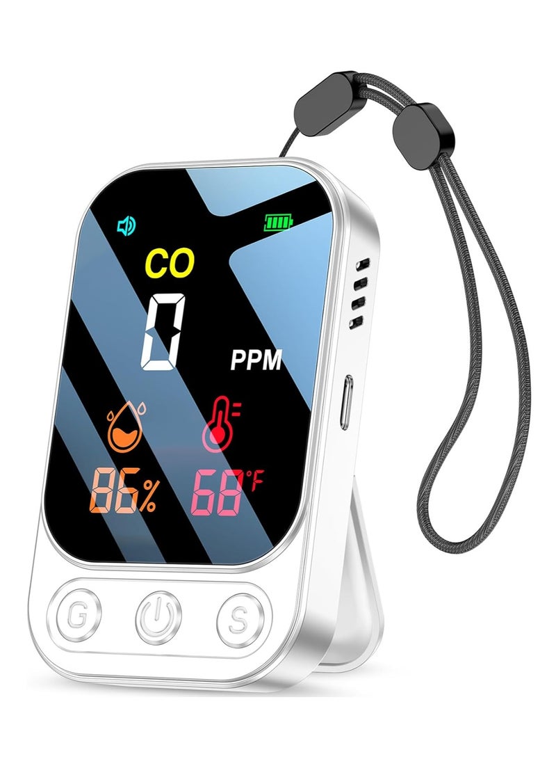 Furtey Carbon Monoxide Detector with Intelligent Alarm Function, 3-in-1 CO Detector Moisture/Temperature/Carbon Monoxide Concentration, Portable Rechargeable CO Warner for Household/Motorhome/Camping - Image 1