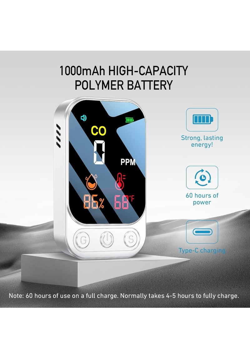 Furtey Carbon Monoxide Detector with Intelligent Alarm Function, 3-in-1 CO Detector Moisture/Temperature/Carbon Monoxide Concentration, Portable Rechargeable CO Warner for Household/Motorhome/Camping - Image 5