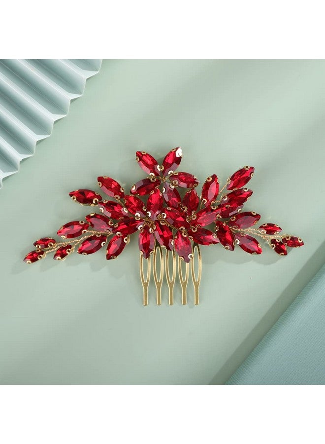 BERYUAN Women Girls Bridal Red Crystal Rhinestone Wedding Hair Comb Teardrop Rhinestone Wedding Headpiece Silver Gold Wedding Hair Accessories Bridal Headband For Brides Bridesmaid (Red) - Image 1