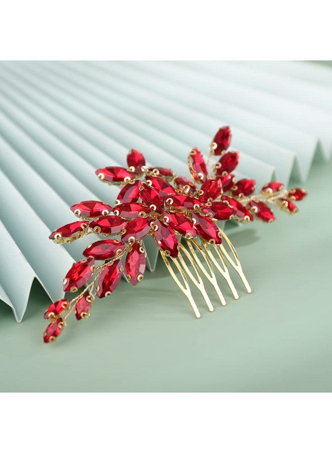 BERYUAN Women Girls Bridal Red Crystal Rhinestone Wedding Hair Comb Teardrop Rhinestone Wedding Headpiece Silver Gold Wedding Hair Accessories Bridal Headband For Brides Bridesmaid (Red) - Image 2