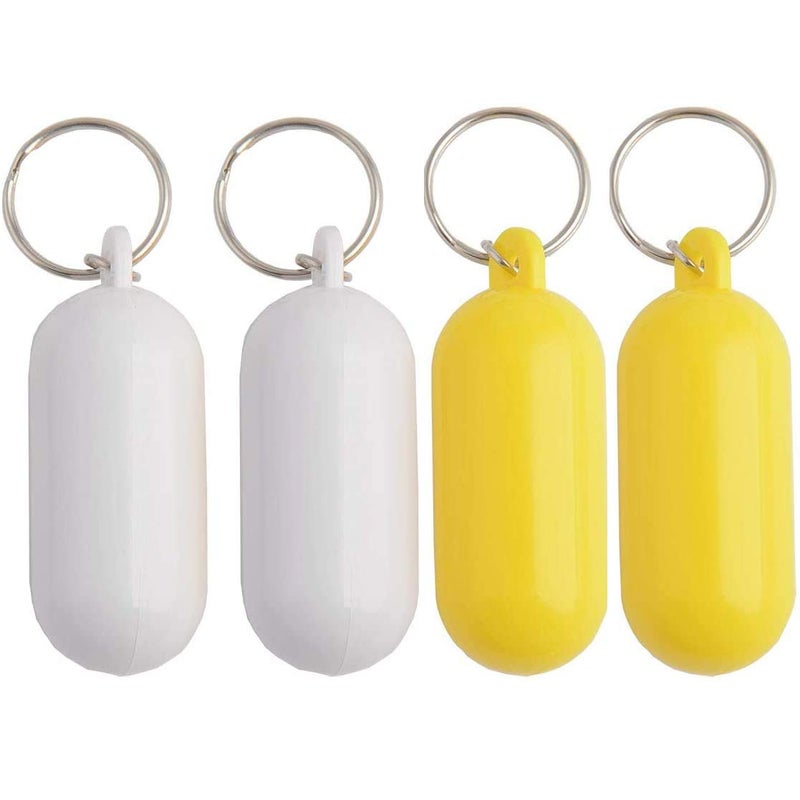 luzen 4Pcs Plastic Floating Keychain Pill-shape Floating Key Ring Key Float Keychain Pendant for Boating Fishing Kayak Surfing Sailing and Outdoor Sports Accessories, White and Yellow - Image 1