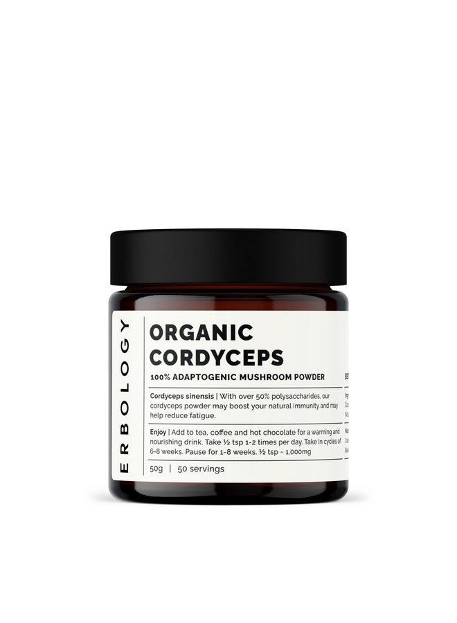 Erbology Organic Cordyceps Mushroom Powder 50 Servings - 48% Beta-glucans - Energy and Performance - Cordyceps Sinensis - Small Batch - Sustainably Grown in Europe - Vegan - Non-GMO - No Added Fillers - Image 1