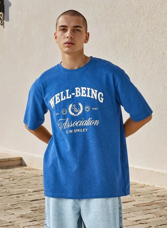 Printed Crew Neck T-shirt with Short Sleeves