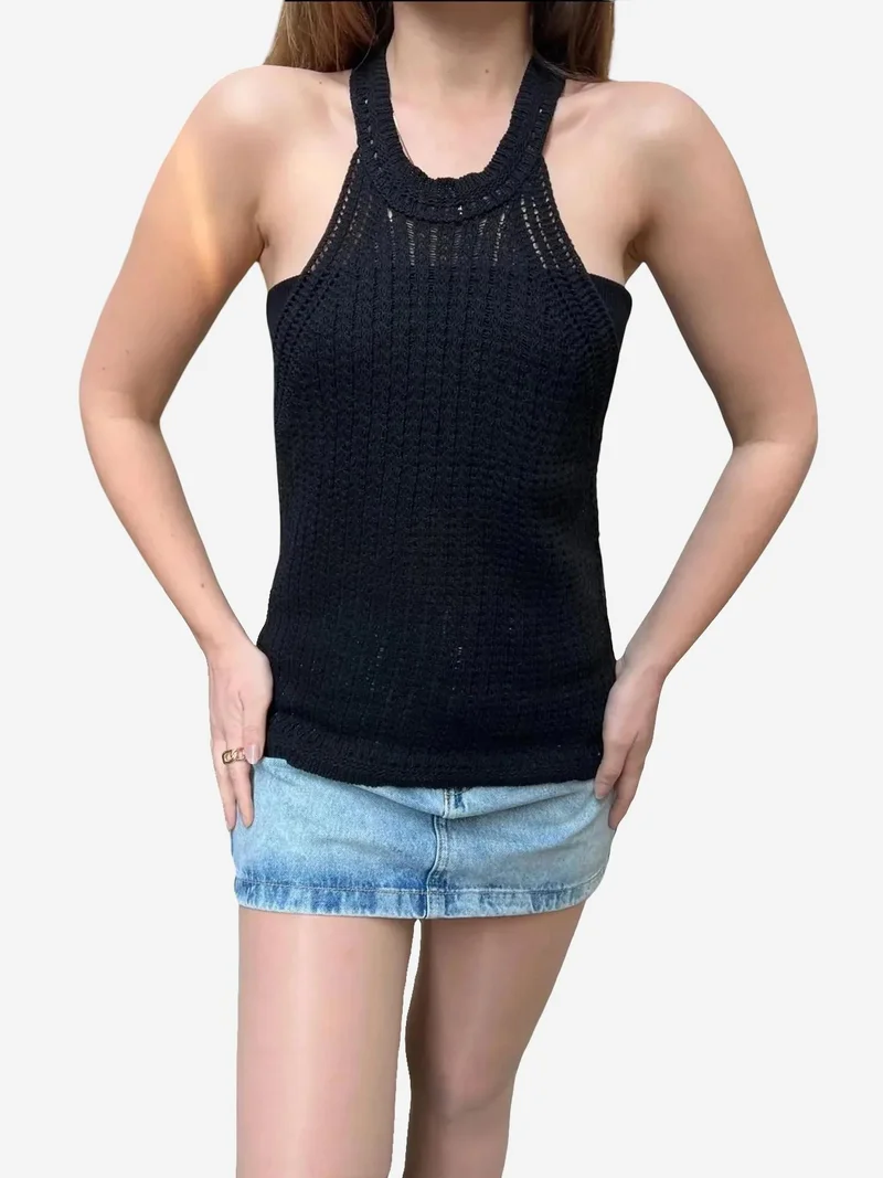 Bianco Lucci Black LUCCI Textured Halter Neck Blouse for Women | Best Price UAE