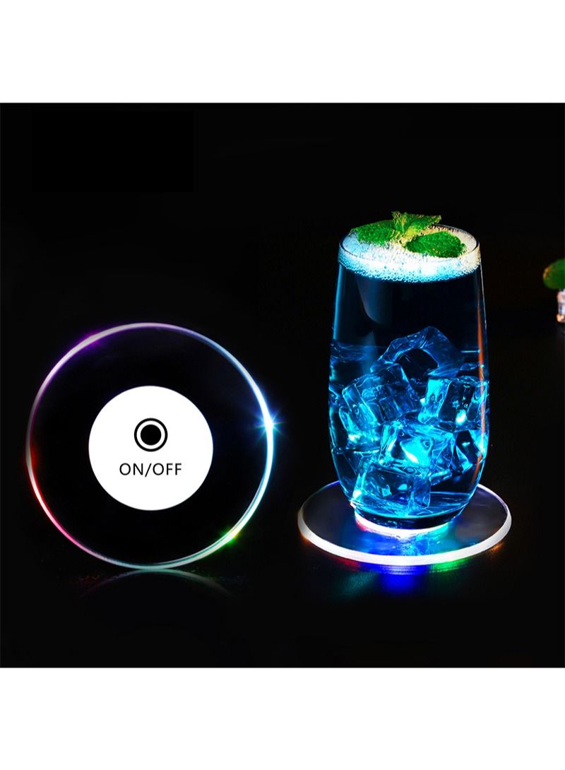 FOCOLABU Two Pack Acrylic Crystal LED Color Glow Coasters Non-Slip Glitter Base Ambient Light Coasters for Party Clubs Wedding Decorations and More - Image 1