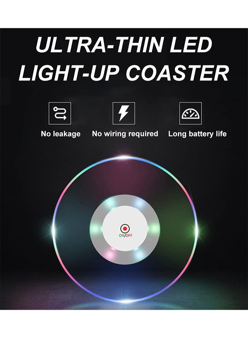 FOCOLABU Two Pack Acrylic Crystal LED Color Glow Coasters Non-Slip Glitter Base Ambient Light Coasters for Party Clubs Wedding Decorations and More - Image 4