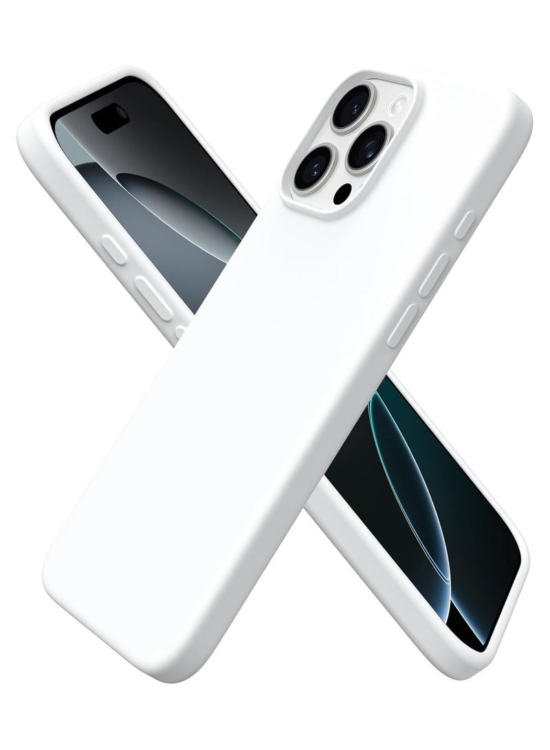 Premium Silicone Case for iPhone 16 Pro Max – Soft Touch Shockproof Protective Cover with Camera Protection, Microfiber Lining Anti-Fingerprint Anti-Scratch Finish Case - White