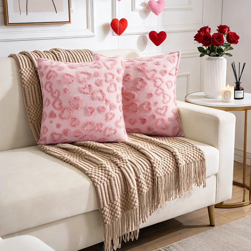 Zannaki Valentines Pillow Covers 18x18 inch Set of 2 Valentines Day Decoration Cute Heart Soft Plush Faux Fur Wool Jacquard Throw Cushion Cases for Bedroom Sofa Wedding Holiday Festivals Home Decor - Image 2