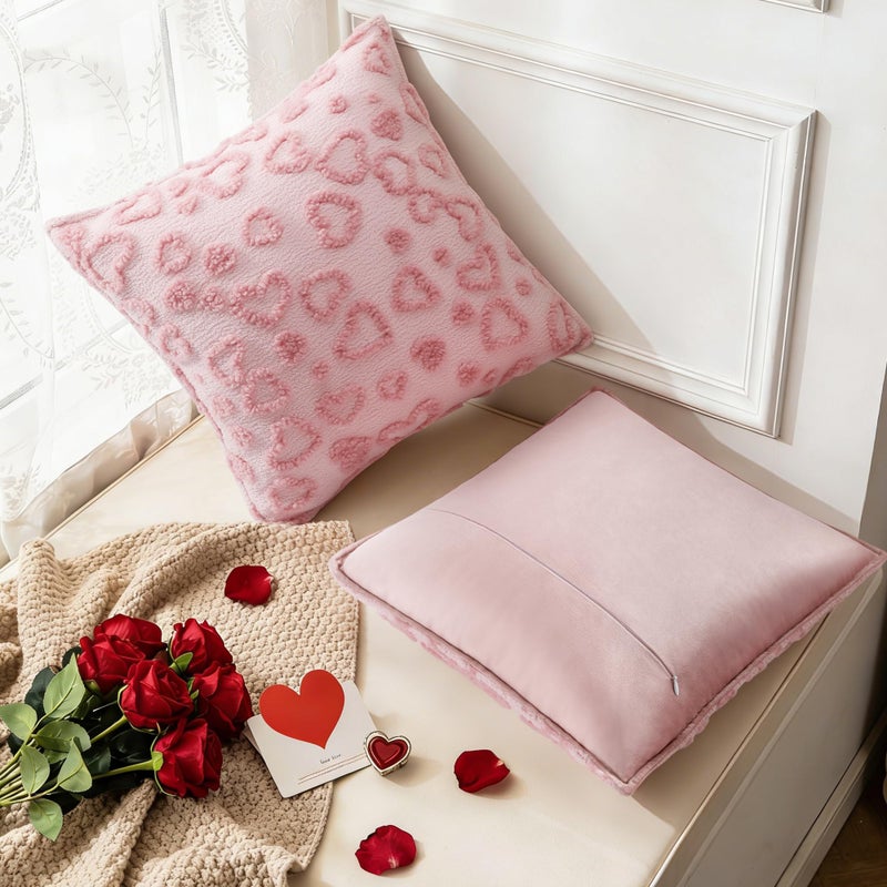 Zannaki Valentines Pillow Covers 18x18 inch Set of 2 Valentines Day Decoration Cute Heart Soft Plush Faux Fur Wool Jacquard Throw Cushion Cases for Bedroom Sofa Wedding Holiday Festivals Home Decor - Image 5