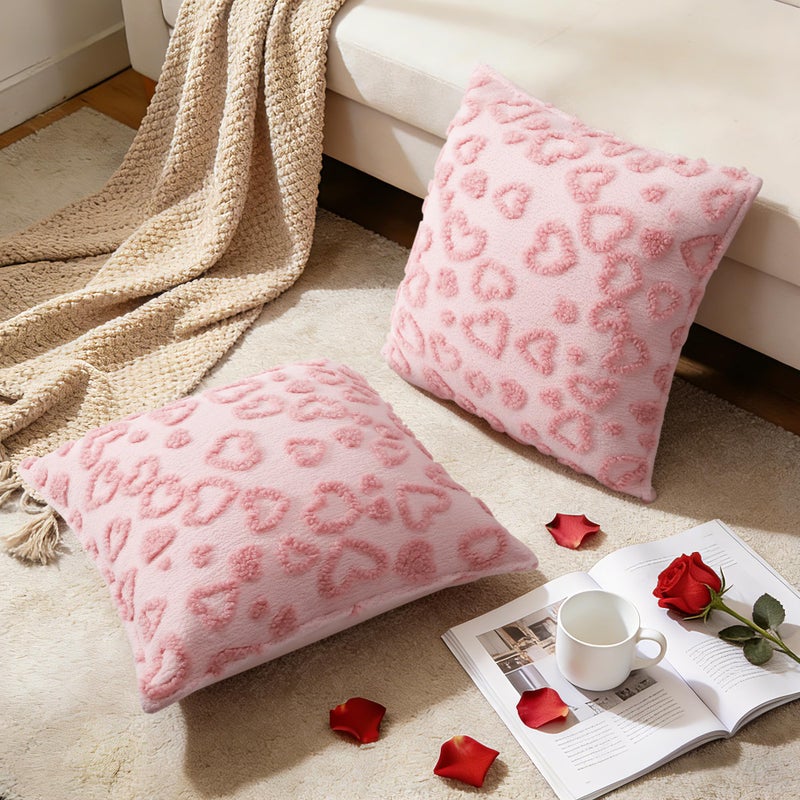 Zannaki Valentines Pillow Covers 18x18 inch Set of 2 Valentines Day Decoration Cute Heart Soft Plush Faux Fur Wool Jacquard Throw Cushion Cases for Bedroom Sofa Wedding Holiday Festivals Home Decor - Image 4