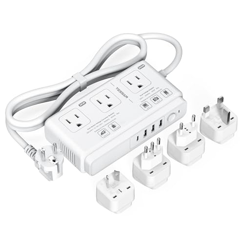 TESSAN 220V to 110V Voltage Converter, TESSAN Universal Travel Adapter with 4 USB Charger (1 USB C), 3 AC Sockets and EU/UK/AU/IT Plug Power Adaptor, Step Down Transformer Outlet Converters for International - Image 1