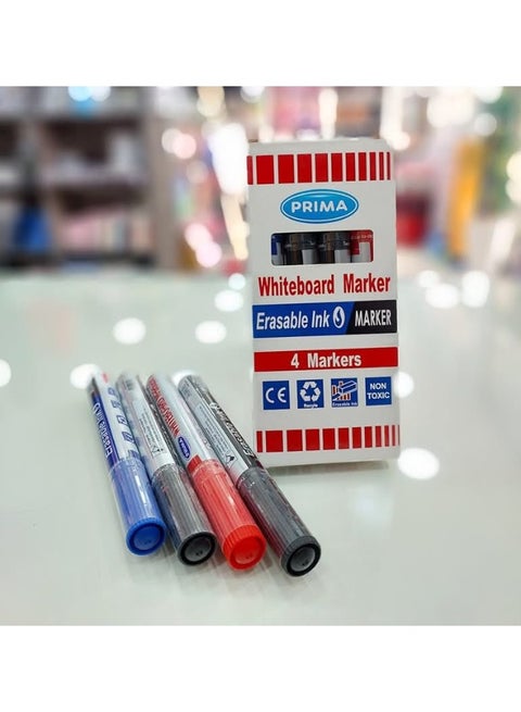 Whiteboard marker, erasable, 4 tips, multi-colored (black, blue, red)