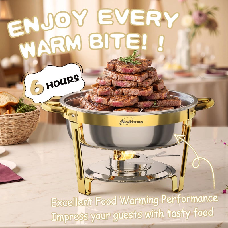 NEWKITCHEN Chafing Dishes for Buffet 4 Pack, 6QT Round Chafing Dishes for Buffet [Elegant Gold] Stainless Steel Chafing Dish Buffet Set for Any Party - Image 5