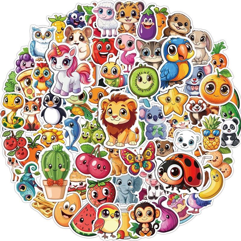 JCFIRE 200PCS Stickers for Kids Waterproof Cute Mixed Animal Food Vinyl Scrapbook Stickers for Water Bottle Book Laptop Goodie Bags Stuffers Kids Party Favors Classroom Supplies Must Haves - Image 2