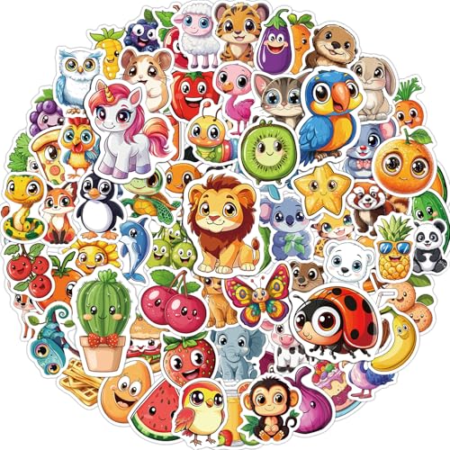 JCFIRE 200PCS Stickers for Kids Waterproof Cute Mixed Animal Food Vinyl Scrapbook Stickers for Water Bottle Book Laptop Goodie Bags Stuffers Kids Party Favors Classroom Supplies Must Haves - Image 1