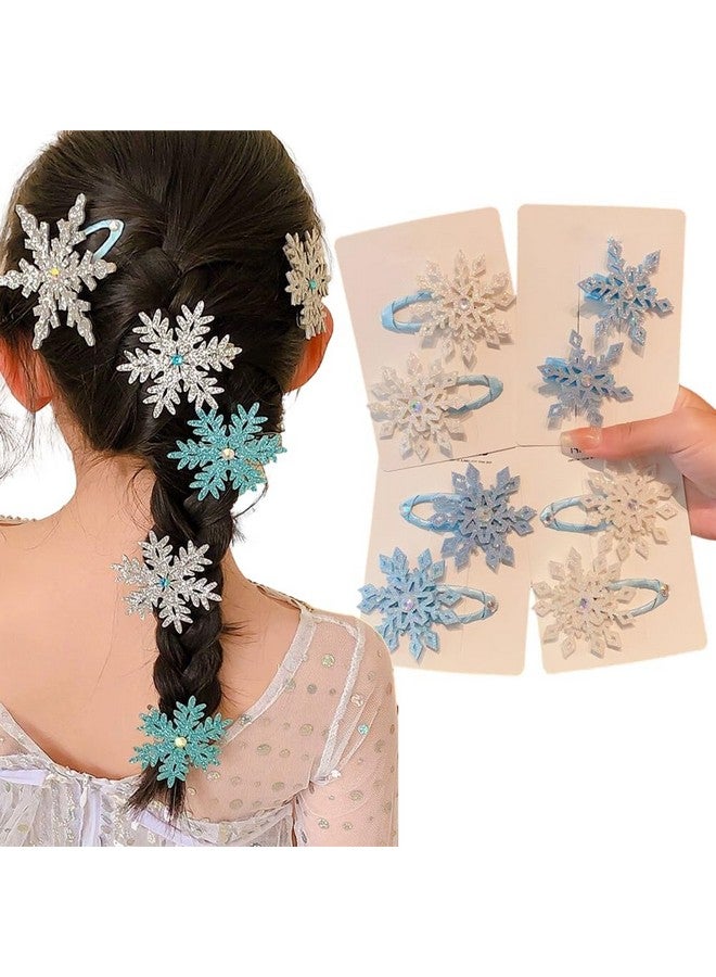 HANSAMU 8Pcs Snowflake Hair Clip Blue White Christmas Hair Accessories For Women Xmas Bow Hair Clip Festive Snowflake Hairpins Holiday Hair Accessory Party Gifts - Image 1