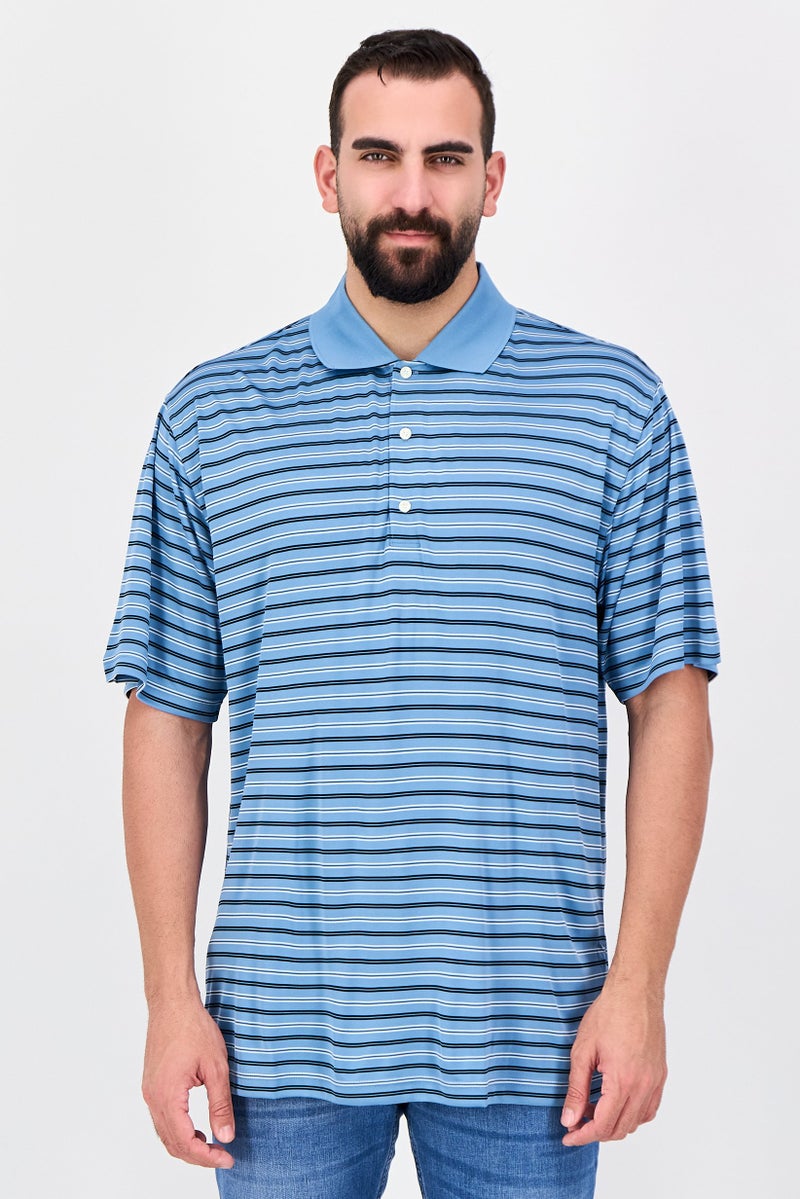 Greg Norman Men Stripe Short Sleeve Polo Shirt, Blue - Image 1