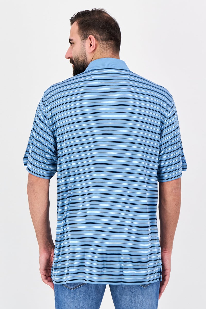 Greg Norman Men Stripe Short Sleeve Polo Shirt, Blue - Image 3