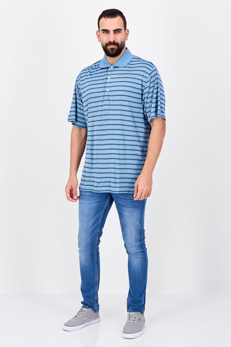 Greg Norman Men Stripe Short Sleeve Polo Shirt, Blue - Image 2