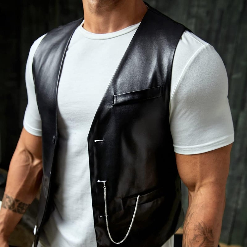 Verdusa Men's PU Leather Sleeveless Motorcycle Biker Vest Jacket, Black - Image 3