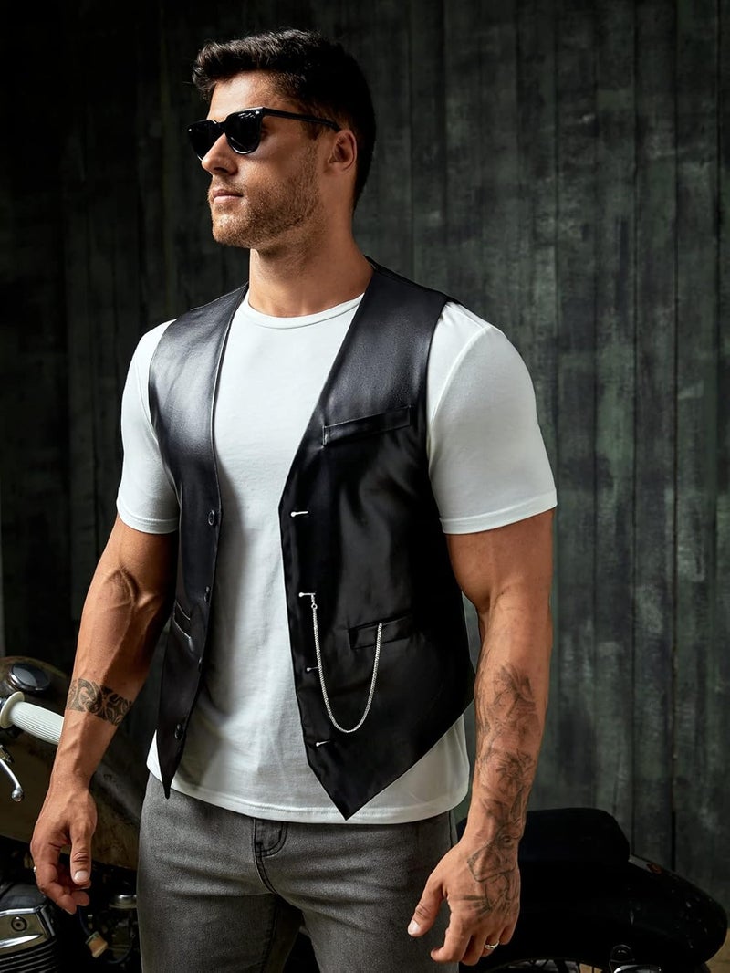 Verdusa Men's PU Leather Sleeveless Motorcycle Biker Vest Jacket, Black - Image 5