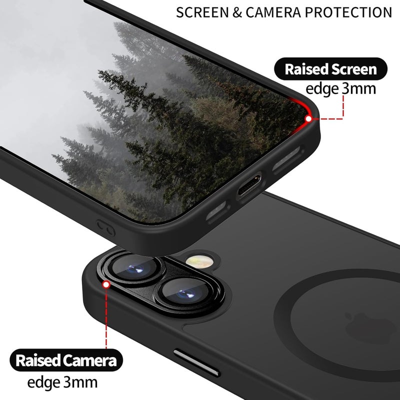 Elzzi حافظة مغناطيسية لجهاز آيفون 16 بلس، مطورة [حماية كاملة للكاميرا] [متوافقة مع ماغسيف] [غير لامعة شفافة] حافظة هاتف واقية مضادة للصدمات للرجال والنساء - أسود - Image 2