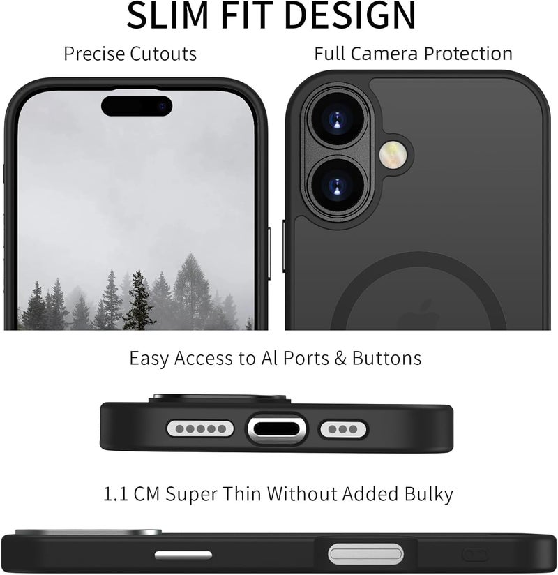 Elzzi حافظة مغناطيسية لجهاز آيفون 16 بلس، مطورة [حماية كاملة للكاميرا] [متوافقة مع ماغسيف] [غير لامعة شفافة] حافظة هاتف واقية مضادة للصدمات للرجال والنساء - أسود - Image 4