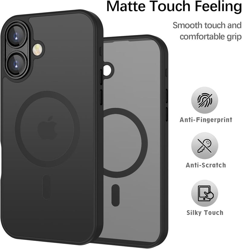 Elzzi حافظة مغناطيسية لجهاز آيفون 16 بلس، مطورة [حماية كاملة للكاميرا] [متوافقة مع ماغسيف] [غير لامعة شفافة] حافظة هاتف واقية مضادة للصدمات للرجال والنساء - أسود - Image 5