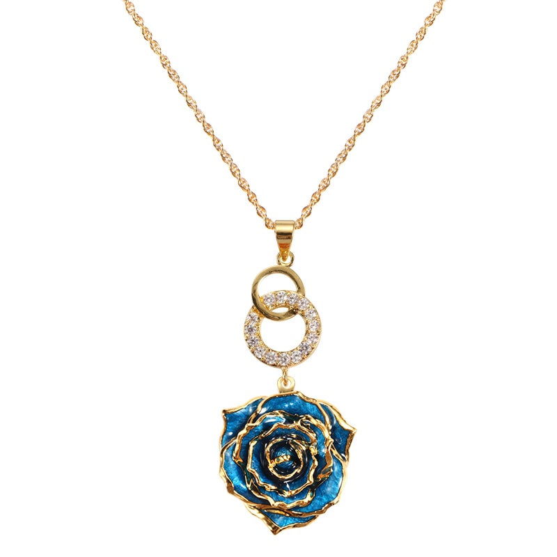 AliveRose 24K Gold Dipped Rose Necklace, Necklaces for Women and Fashion Pendant Gifts for Women Birthday/Valentineâ€™s Day/Anniversary Day/Party (Circles Blue) - Image 1