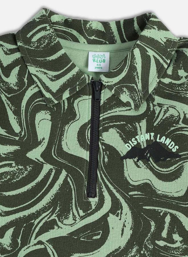 MINIKLUB Boys Marble Print Long Sleeve Polo T-Shirt - Image 3