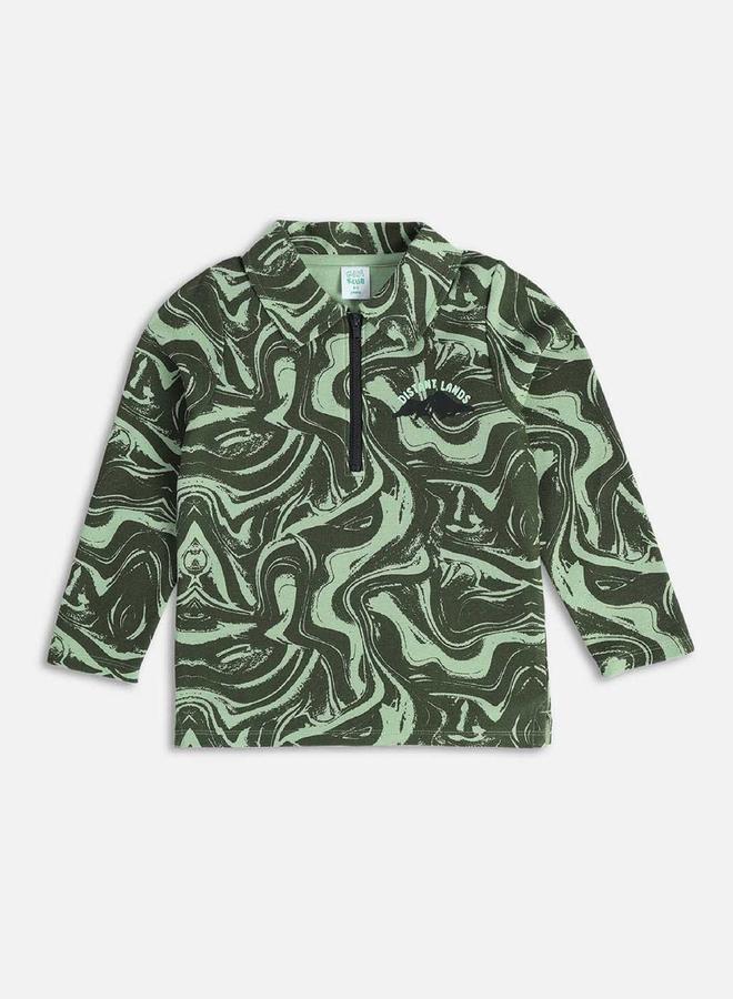 MINIKLUB Boys Marble Print Long Sleeve Polo T-Shirt - Image 1